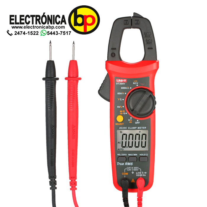 Pinza Amperimetrica Digital UNI-T UT-204A, ACDC 600V 600A Voltaje  Resistencia Capacitancia Frec Temperatura